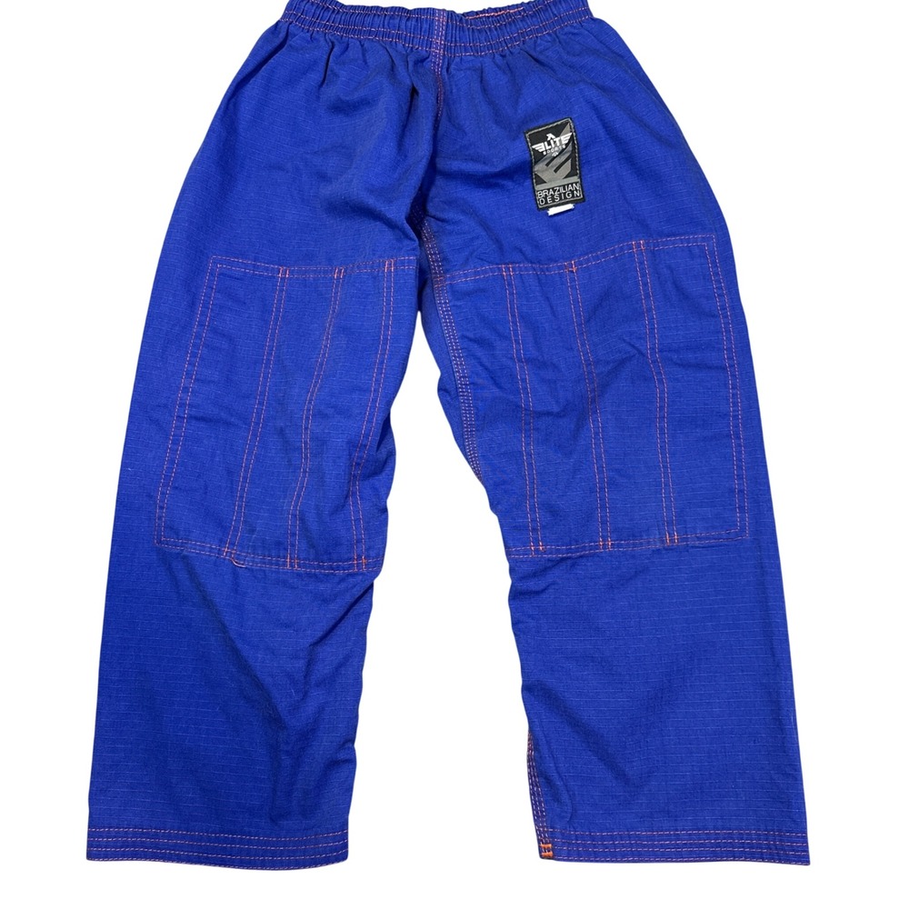 Elite Sports Kids BJJ Gi Pants Blue Orange Stitching Brazilian Design Baggy MMA